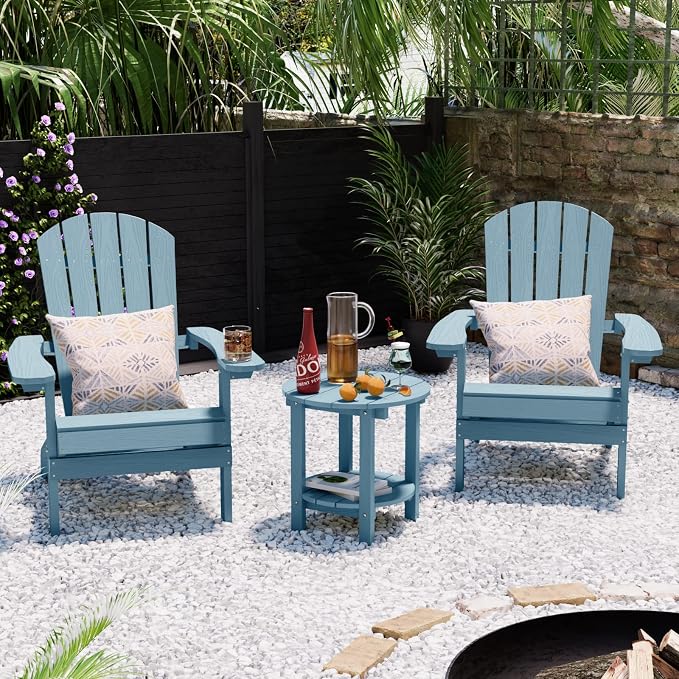 YEFU Adirondack Side Table, 18" Double Outdoor Side Table, Poly Lumber end Table, Weather Resistant for Indoor, Patio, Pool, Porch, Backyard-Blue