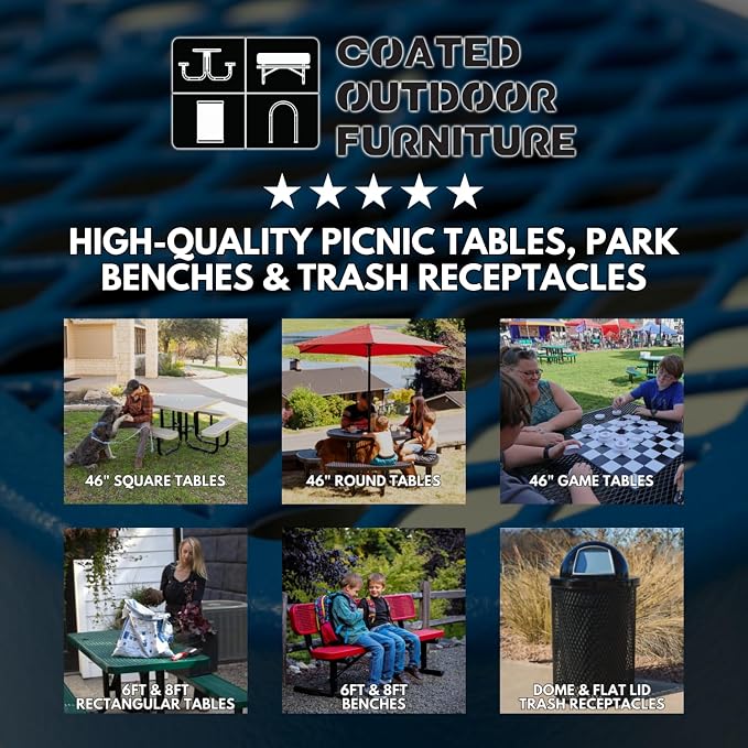 COATEDOUTDOORFURNITURE Heavy-Duty Portable Outdoor Picnic Table with Umbrella Hole, Punched Steel Commercial-Grade Patio Dining Furniture Made in America (46" Square Top, Tan)