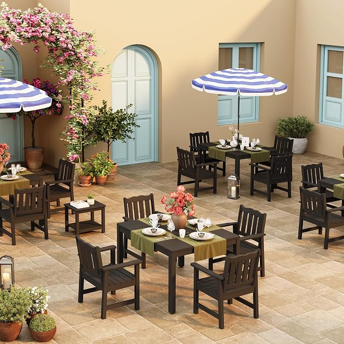 Stoog All-Weather Patio Chairs Set of 2, Outdoor Dining Chairs with Curved Backrest, 400 lbs Support Garden Chair, Black