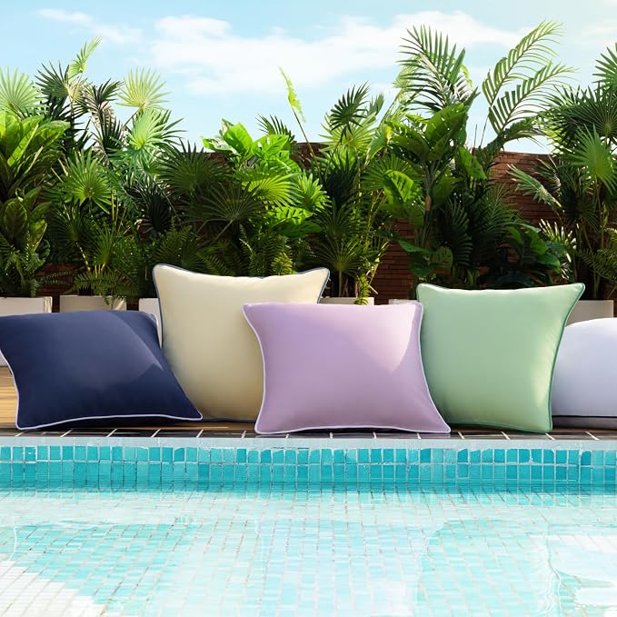 Phantoscope Pack of 2 Outdoor Waterproof Throw Pillow Covers Decorative Square Cushion Case Patio Pillows for Couch Tent, Lavender Purple 20x20 inches