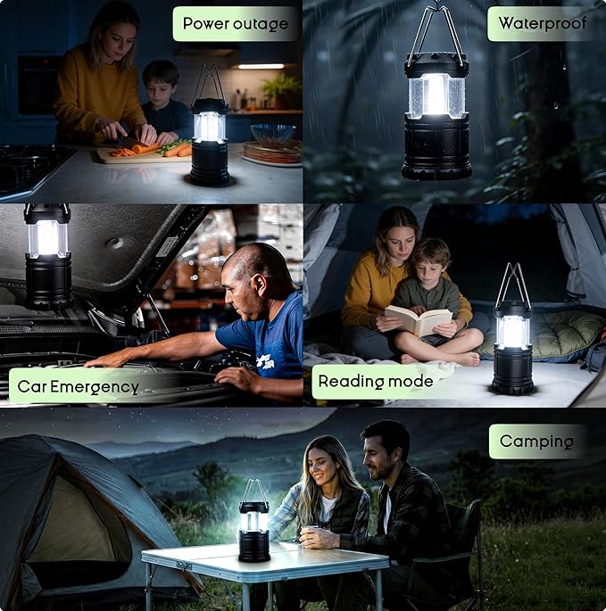MalloMe LED Camping Lantern, Battery Powered Lanterns for Power Outages, Portable Hanging Collapsible Camping Lights for Outdoor, Home, Emergency, Hurricane Lamp Survival Outage Light 3 x AAA Operated