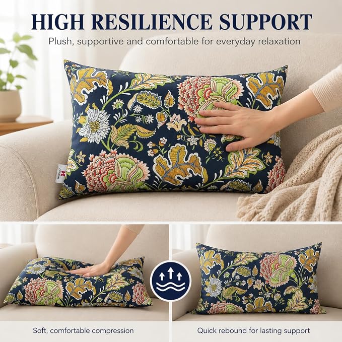 Outdoor Lumbar Pillows 12"x20" Waterproof Patio Pillows with Inserts | Set of 2 Fade Resistant Outdoor Waterproof Lumbar Pillow Decorative Garden Lumbar Cushions for Home Patio Terrace Sofa