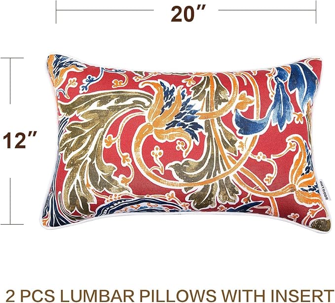 Outdoor Throw Pillows - Decorative Pillows with Insert Included Set of 2 Outdoor Pillows for Patio Furniture 12x20 Inch