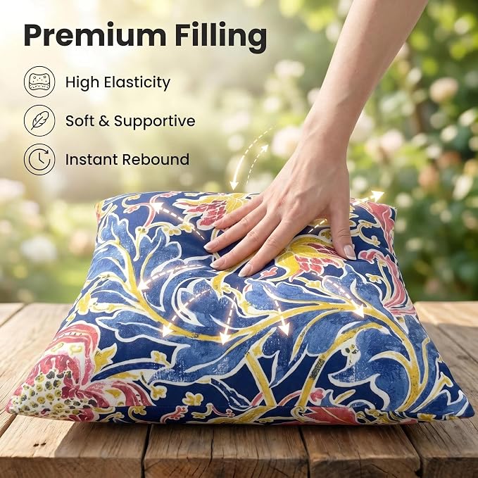 JMGBird Outdoor Lumbar Pillows Outdoor Accent Pillows for Outdoor Furniture | Water-Resistant Outdoor Pillows, 18x18 inch Pomegranate Pattern Throw Pillows with Inserts for Patio Furniture