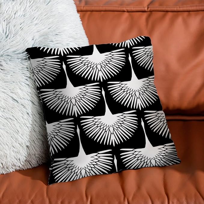 White Cranes Cushion Cases Black and White Lily Geese Flock Throw Pillow Cover Abstract Farmhouse Decor Pillow for Patio Tent Couch 16x16 in