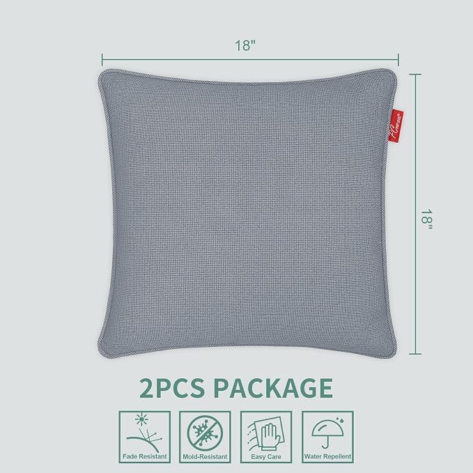 Pack of 2 Outdoor Throw Pillows,18x18 Inch All-Weather Water-Resistant Patio Pillows with Inserts,Decorative Pillows for Patio Furniture,Couch,Sofa,Poolside,Deep Grey