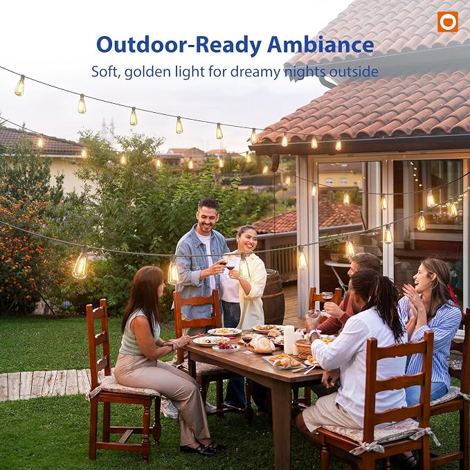 addlon 50FT Outdoor String Lights ST38 LED with Remote Waterproof Dimmable | Shatterproof Replaceable Bulbs, Connectable Hanging Strand for Porch Backyard Patio Garden Deck Outside, Timer,3 Modes