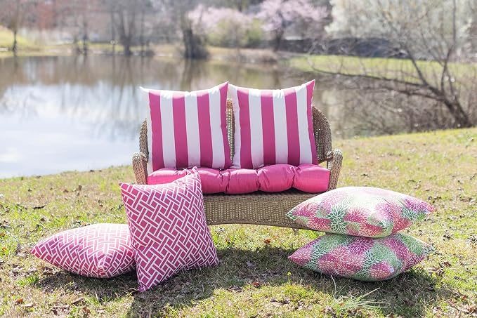 RSH DECOR Square Throw Pillows Set of 2, 17" x 17", Outdoor Pillows Waterproof, Midnight Melody Pink, Made in USA
