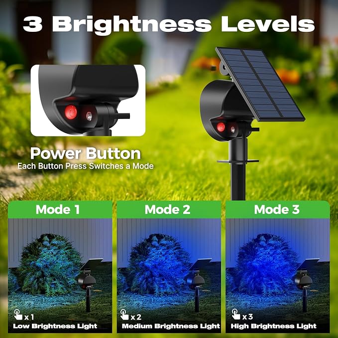 nipify Solar Spot Lights Outdoor Waterproof, Landscape Spotlights | Blue, 2 Pack/53 LED/3 Modes, Adjustable Solar Panels, Auto On/Off, Uplights Lighting for Outside Tree Yard Flag Garden