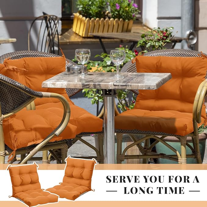 Marsui 4 Pcs Outdoor Indoor High Back Chair Cushions Patio Furniture Tufted Pillow with Ties Water-Resistant Replacement Outdoor Rocking Chair Cushions, 42 x 21 Inches (Orange,Solid Color)