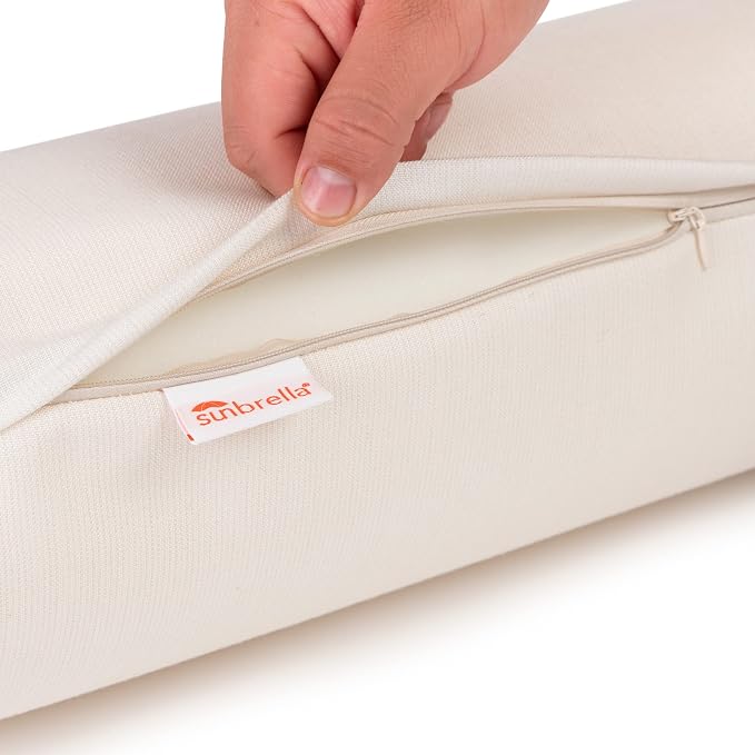 Austin Horn Classics Sunbrella Set of 2 Zippered Neck Bolster Pillow, Made with Sunbrella Fabric, Cylinder Pillows, for Couch & Bed, Decorative Round Throw Pillow, Back & Neck Support (Eggshell)