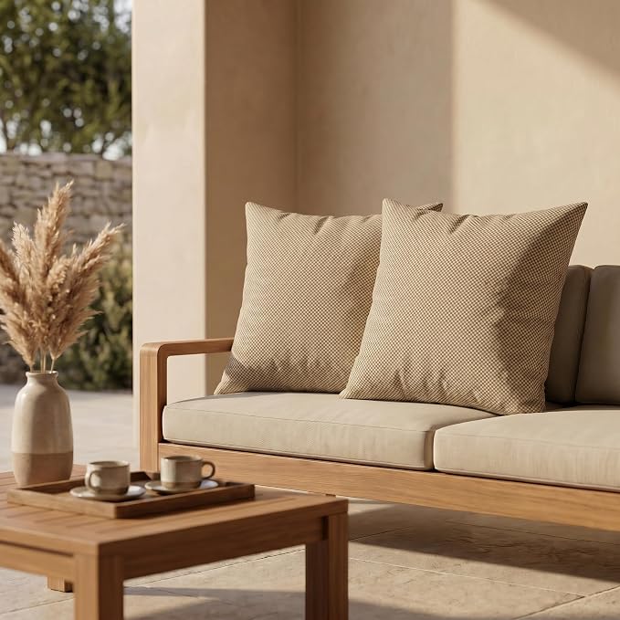 RSH DECOR: Square Throw Pillows Set of 2 | 24" x 24" | Water and Fade-Resistant Performance Fabric | Outdoor Pillow Covers with Down-Alternative Inserts | Made in USA (Trixie Wicker)