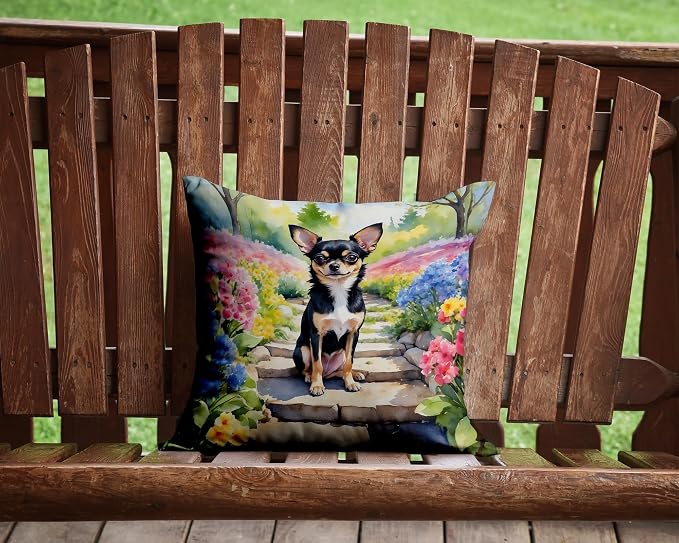 Caroline's Treasures Chihuahua Spring Path Throw Pillow Machine Washable, Indoor Outdoor Decorative Pillow for Couch, Bed or Patio, 14Hx14W