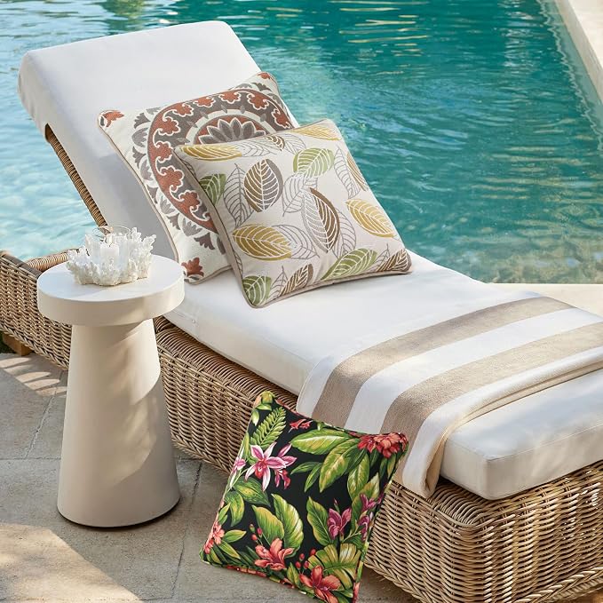 Outdoor Decorative Pillows Pack of 4, 16" x 16" Outdoor Pillow Set for Couch Bed Throw Patio Sofa, Red Flower Green Leaf