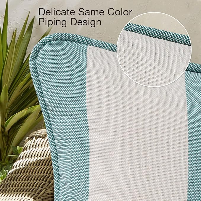Unimatta Decorative Outdoor Water Repellent Throw Pillows with Inserts, Set of 4, 20" x12" Pillows for Patio, Backyard, Bed, Couch, and Patio Furniture, Turquoise Stripe