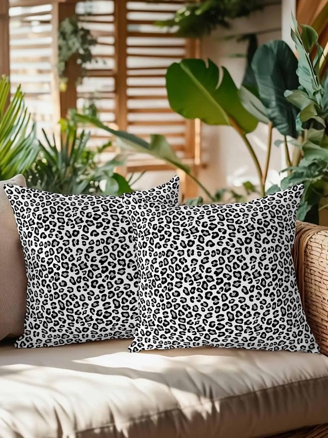Outdoor Waterproof Throw Pillows Abstract White Black Leopard Patio Pillows Pack of 2,Decorative Pillow Covers with Insert,Pillow Cushion Case for Garden Couch Sofa Animal Skin Print