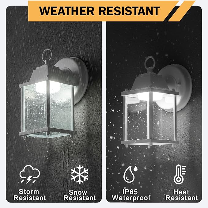 Outdoor Wall Light Fixture, Rustproof Aluminum, Clear Glass, LED | Exterior Porch Light Wall Sconce Lantern for House, Patio, Garage, Waterproof Anti-rust, 9.5W 800 Lumen, 5000K, White, 2 Pack