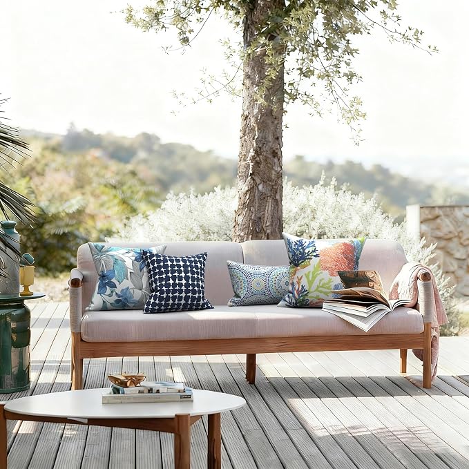 LVTXIII Outdoor/Indoor Throw Pillows, Decorative Throw Pillows with Inserts, 18”x18” Square Pillows for Bed, Couch, Sofa and Patio Furniture (Set of 2, Clemens Noir Blue)