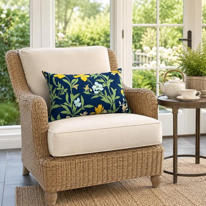 Pack of 2 Patio Lumbar Pillows 12"x20" | Fade Resistant Outdoor Waterproof Lumbar Pillow with Inners Decorative Garden Lumbar Cushions for Home Patio Terrace Sofa