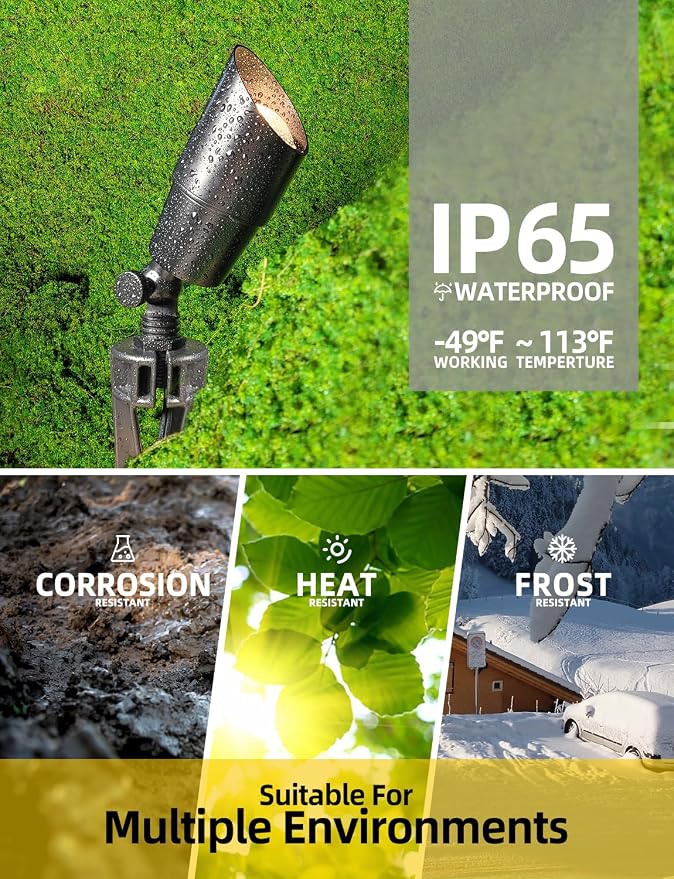 COLOER Brass Low Voltage Landscape Spotlight(Black) 1-Pack with 5W Aluminum Housing MR16 LED Bulb 2700K 450LM CRI85+,12V AC/DC Outdoor Uplighting, Directional Garden Patio Spot Up Light(101B-Black)
