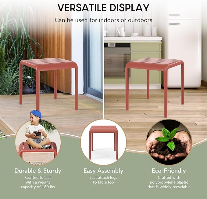 WestinTrends Playa Plastic Modern Outdoor Patio Accent Side Tables (Set of 2), Red
