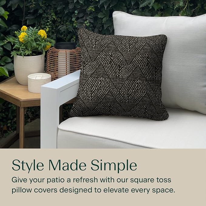 Honeycomb Outdoor Square Toss Pillow Covers, 18 x 18, 2-Pack | Zaire Black Slipcovers, Water & Fade Resistant for Patio Furniture Set, Cover Only, No Insert