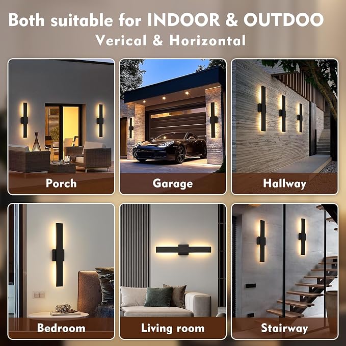 23.6inch Long Outdoor Modern LED Wall Light,24W Warm White 120V Wall Mount Lighting Fixture Black Wall Lights Porch Lights Wall Sconce for House, Long LED Linear Outside Lighting for Garage, Entryway