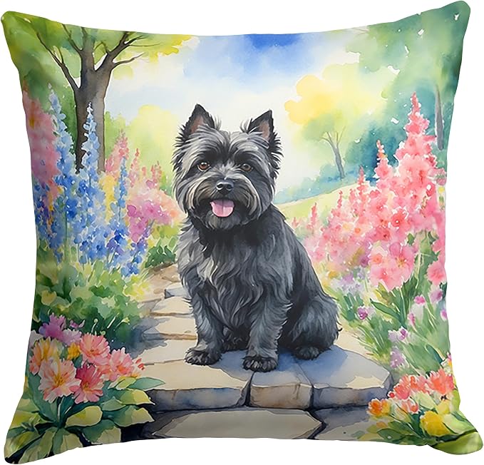 Caroline's Treasures Cairn Terrier Spring Path Throw Pillow Machine Washable, Indoor Outdoor Decorative Pillow for Couch, Bed or Patio, 18Hx18W