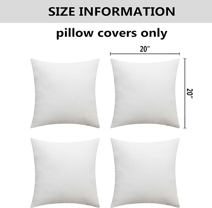 Home Brilliant White Pillow Shams Decorative Pillow Covers Outdoor for Patio Bench Garden Farm Throw Pillow Covers 20x20, 50cm, 4 Pieces, White
