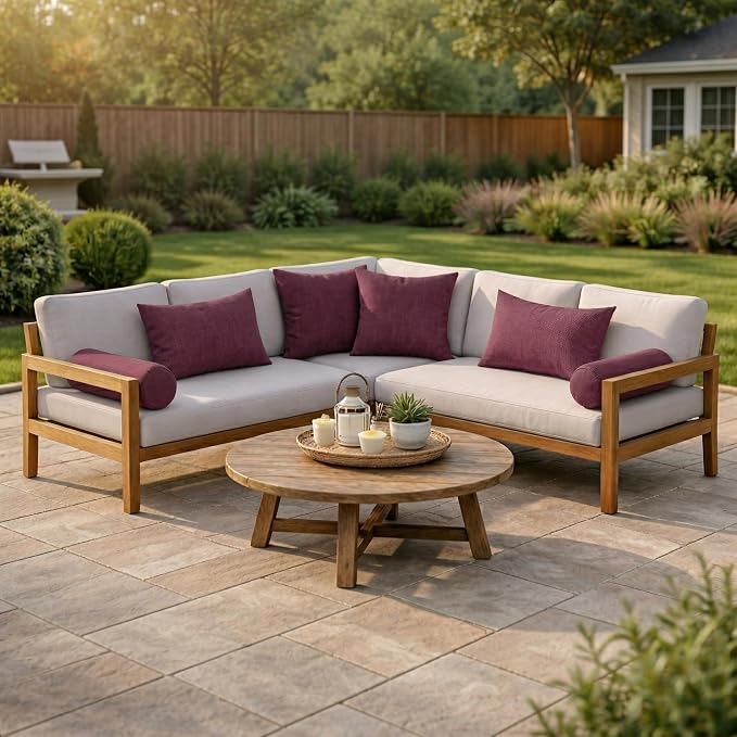 RSH DECOR: 6-Pack Pillow Set | Sunbrella Performance Fabric |Water & Fade-Resistant| 17" Square, 20"x12" Lumbar, 20"x6" Neck Roll | Outdoor Pillows for Patio Furniture | Made in USA (Canvas Iris)