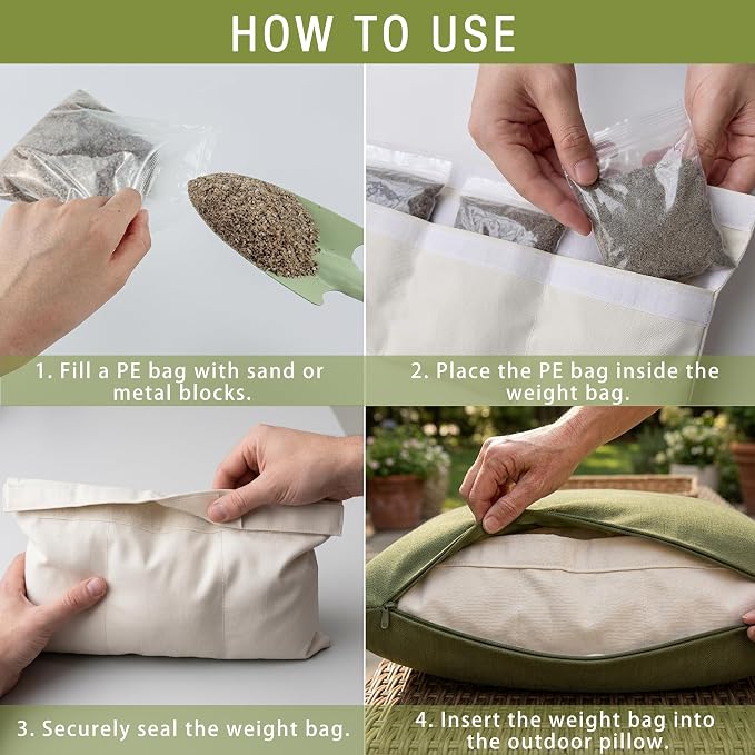 4 Pack Weighted Inserts for Outdoor Pillow,Windproof Waterproof Fillable | Wind Resistant Invisible durable Sandbags Weights keep outdoor pillows securely in place For Patios Furniture,Deck & Yacht