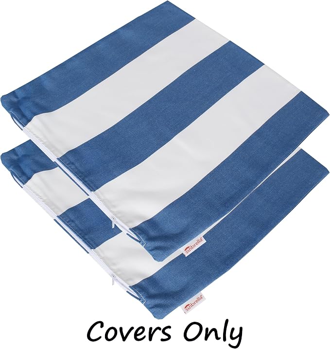 Outdoor/Indoor Sunbrella Throw Pillow Cover Only Square Set of 2 Pieces 20 inch x 20 inch Cabana Regatta Stripe - Insert Not Included, Royal Blue/White