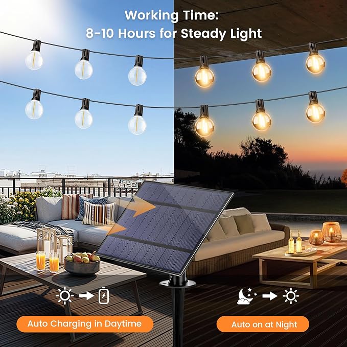 OHLUX 120FT Solar String Lights Outdoor with Remote, Commercial Grade Patio Lights with 52 Shatterproof LED Filament G40 Globe Bulbs, Dimmable Outside Edison Hanging Light for Backyard Party Decor