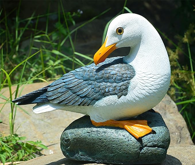 Real Seagull Outdoor Statue,Garden Bird Sculpture,Beach Statue Decor,Resin Animal Seabird Ornaments,Coastal Beach Decor for Outdoor Table Decor for Garden,Terrace,Lawn,Yard