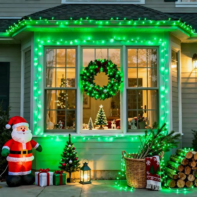 JMEXSUSS Connectable 100 LED Green Halloween Lights 8 Modes Grinch Lights | Plug-in Green Christmas Lights Indoor, 33ft Clear Wire Grinch Green String Lights Outdoor for Grinch Christmas Tree Decor