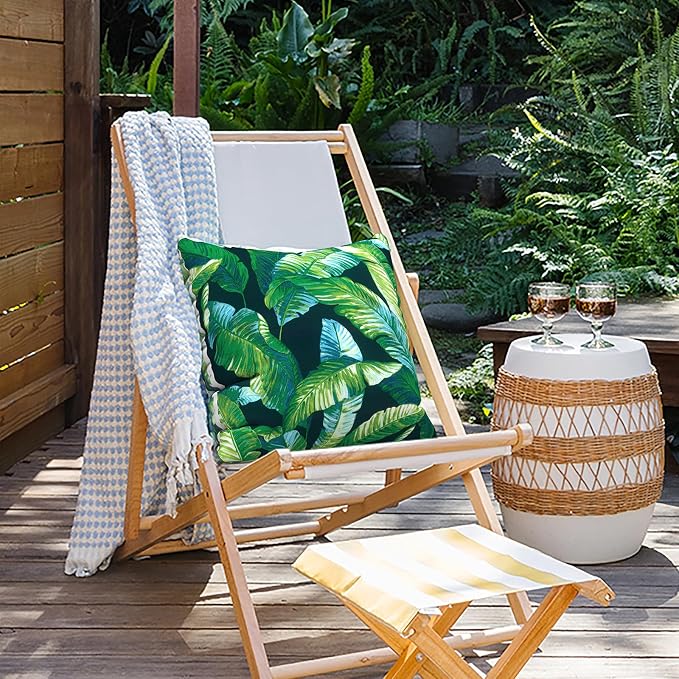 Outdoor Pillows for Patio Furniture 16x16 inch, Square Outdoor Throw Pillows with Inserts, Decorative Patio Pillows for Garden Couch Home Sofa Office Chair, Pack of 2, Hanalei Lagoon