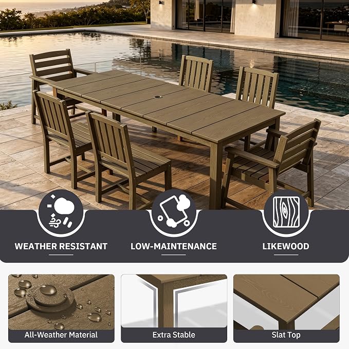 AreShark Patio Dining Chair Set of 2,All Weather HDPE Outdoor Dining Armless Chairs with Wide Seat and Backrest,Weatherproof Patio Chairs for Garden,Backyard,Deck,Brown