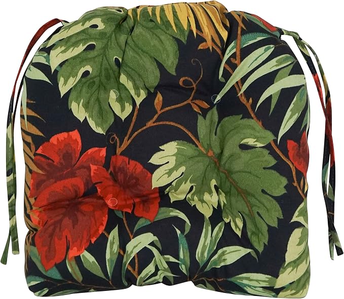 Blazing Needles Spun Polyester Patterned Outdoor U-Shaped Tufted Chair Cushions Set, Set of 4, 16", Tropique Raven