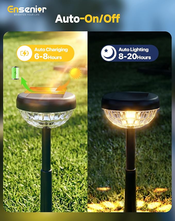 Ensenior 6-Pack Solar Lights Outdoor, Auto ON/Off 3000K LED Solar Garden Lights for Pathway, Yard, Patio, Walkway, Flower Bed, Halloween Christmas Landscape Lighting, IP65 Waterproof, Flag Lights