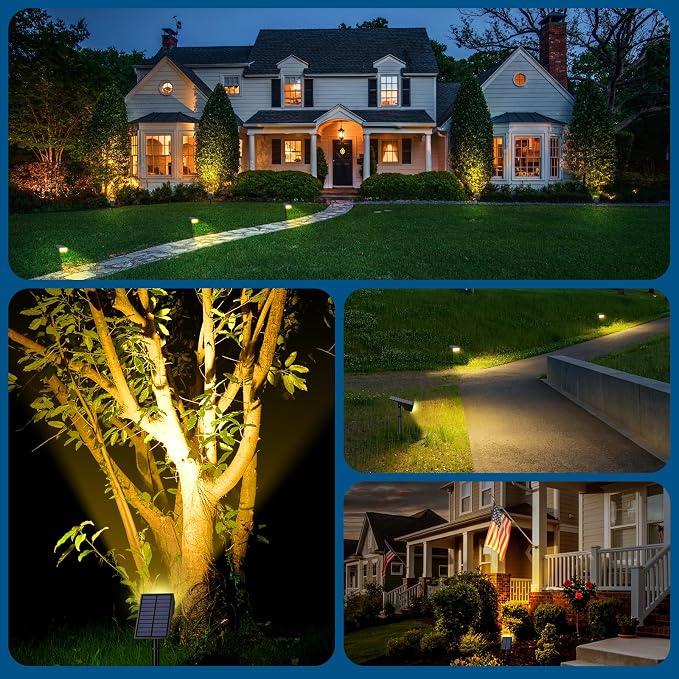 WENATY Solar Spot Lights Outdoor, IP65 Solar Spotlights Warm White, 6 Pack | Solar Lights Outdoor Waterproof, 4 Lighting Modes Solar Powered Security Light for Yard Garden Landscape Pathway Lawn Outside