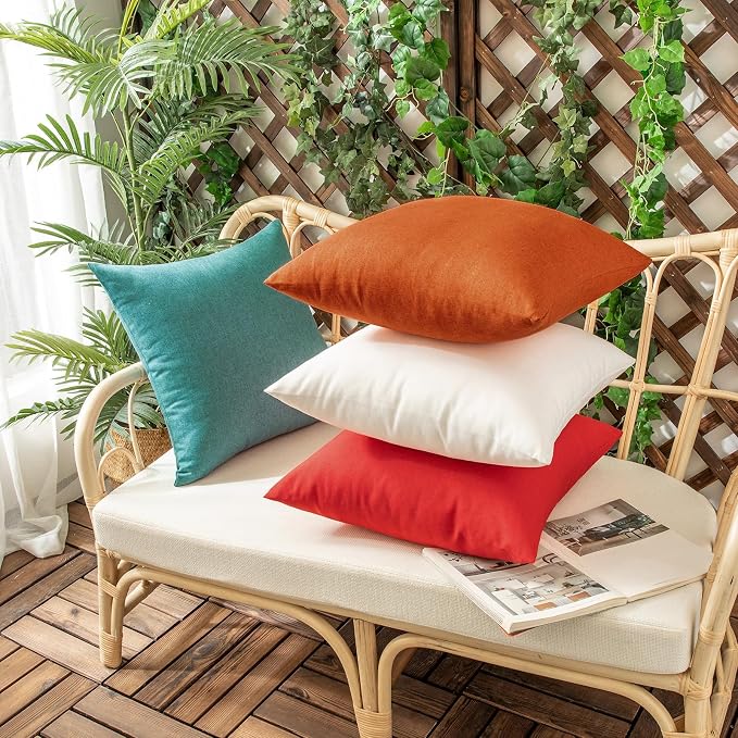 Outdoor Waterproof Throw Pillow Covers Orange 20x20 Set of 2 | Decorative Farmhouse Linen Pillowcases Solid Cushion Cases for Patio Tent Balcony Couch Sofa Living Room