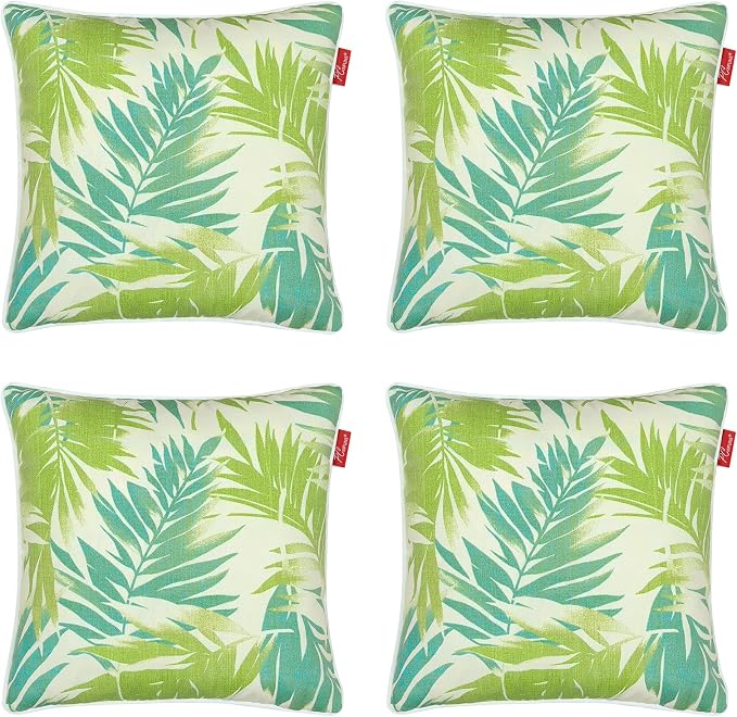 Pack of 4 Outdoor Throw Pillows,18x18 Inch All-Weather Water-Resistant Patio Pillows with Inserts,Decorative Pillows for Patio Furniture,Couch,Sofa,Poolside,Green Leaf