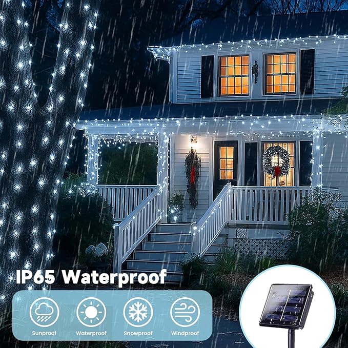 Solar Fairy Lights, 2 Pack Total 200LED 72FT Waterproof String Lights | Cool White, Silver Wire, 8 Lighting Modes Solar Twinkle Lights for Tree Garden Patio Party Outdoor Christmas Decorations
