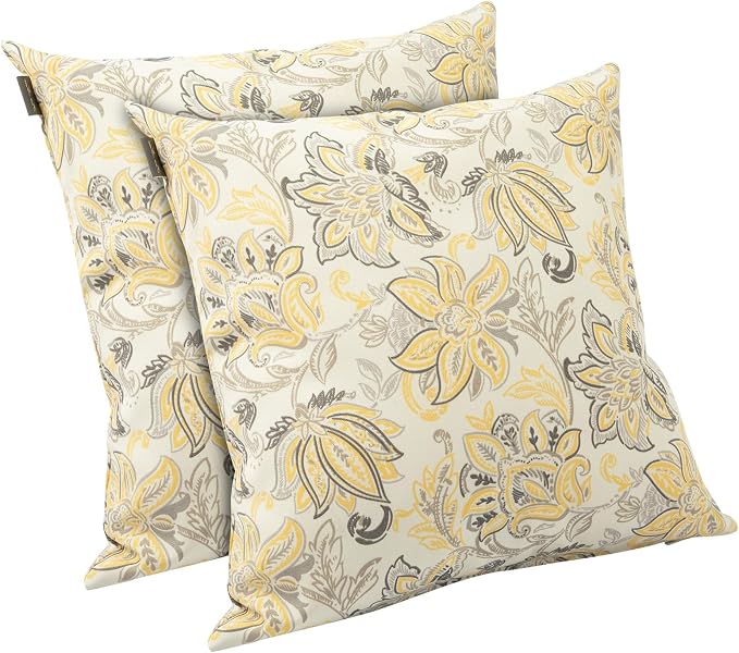 Outdoor Throw Pillows Water Resistant 18x18 inch,Decorative Throw Pillow with Insert Set of 2,Hidden Zipper Headrests for Patio Furniture Sofa Couch Chair(Yellow Flower)