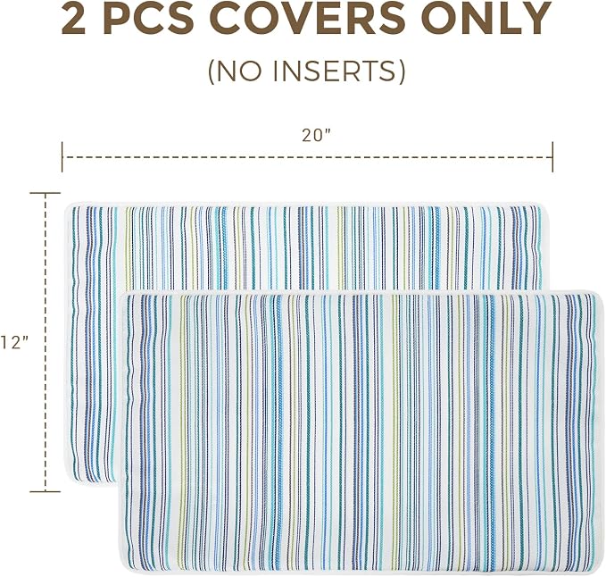 Lumbar Pillow Covers Set of 2, Outdoor Indoor Waterproof Decorative Patio Lumbar Pillowcase Shell 12x20 Inch, Rectangular Cushion Case for Couch Sofa Garden Farmhouse-Blue Stripe