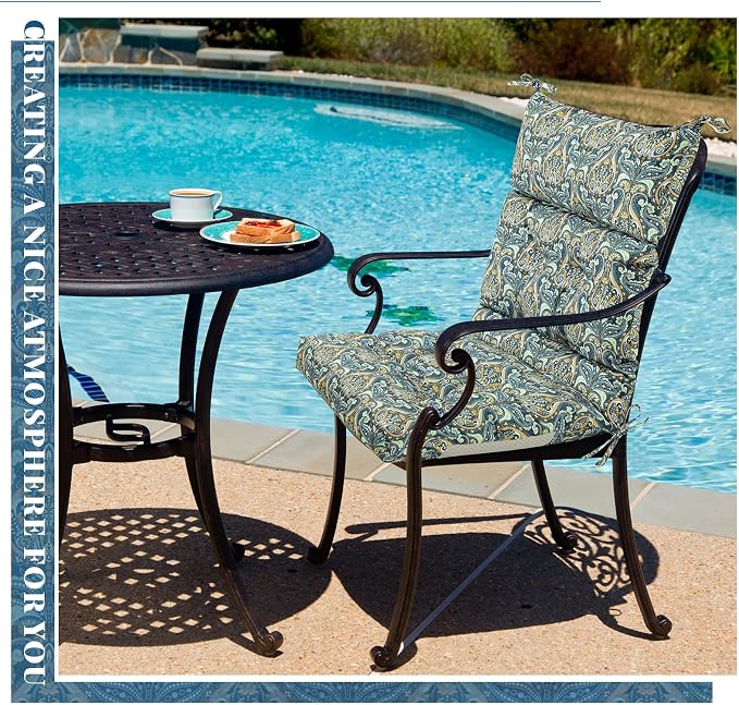 Sintuff 2 Pcs 44 x 21 x 4 Patio Chair Cushions Outdoor Chair Cushions Seat/Back Tufted Pillow with Ties All Weather Replacement Indoor Patio Furniture Outdoor Furniture (Pattern,Blue Vintage Flower)