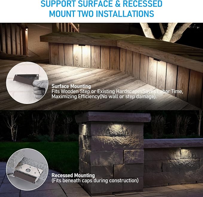 LEONLITE 8-Pack 4 Inch LED Hardscape Lighting, 1W/2W/3W, 5000K Daylight | Update Dimmable Retaining Wall Lights, Low Voltage Landscape Lighting, 12-24V AC/DC Paver Light, Outdoor Step Lights, ETL