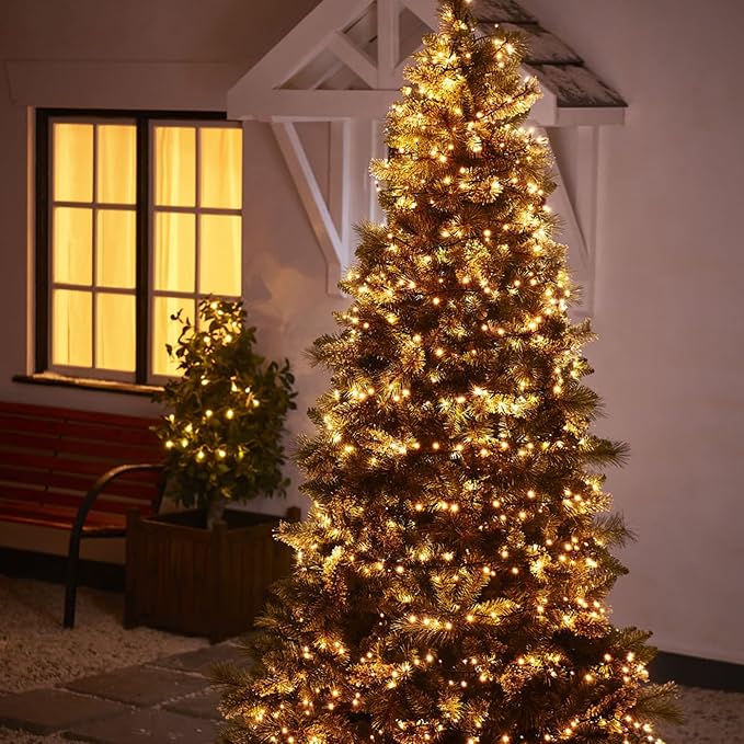 Dazzle Bright Warm White Christmas String Lights, 164ft 2000 LED Waterproof Green Wire Fairy Lights with 8 Modes, Outdoor Lights for Xmas Tree Holiday Wedding Party Christmas Decorations
