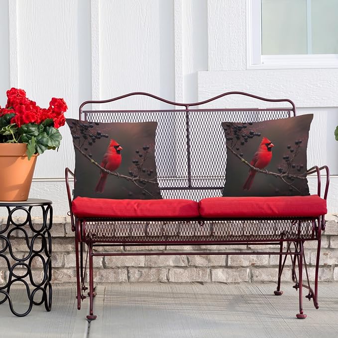Swono 18"X18" Throw Pillow Covers Red Cardinal, Winter Cardinal Bird Berry Tree Boho Pillowcase Cushion Covers for Couch Bed, Square Decorative Pillow Cover Home Sofa Bedroom Car, 2 Pcs