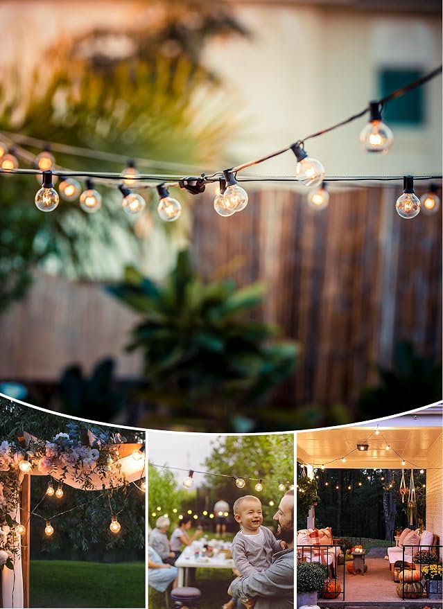 Brightown Outdoor String Lights 55FT Patio Lights with 50 Edison Glass Bulb | IP65 Waterproof, Dimmable, Connectable Outside Light for Backyard Porch Balcony Party Christmas Decoration, Warm White